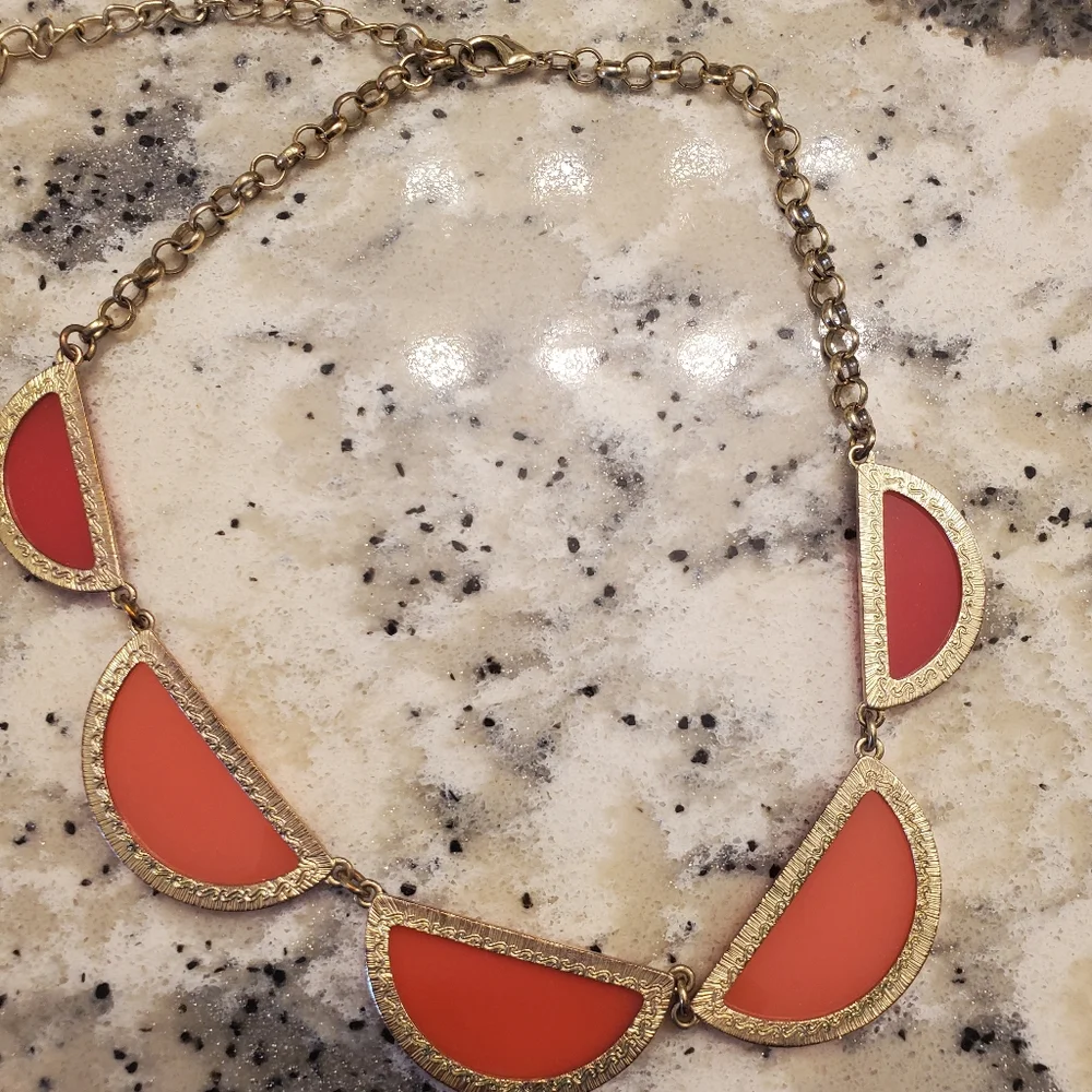 Francesca's Coral Statement Choker Necklace Goldtone w/chain extender